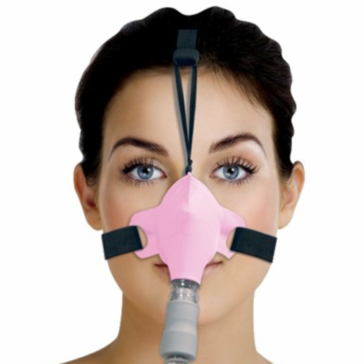 Photo of woman wearing Circadiance SleepWeaver Nasal CPAP Pink Mask