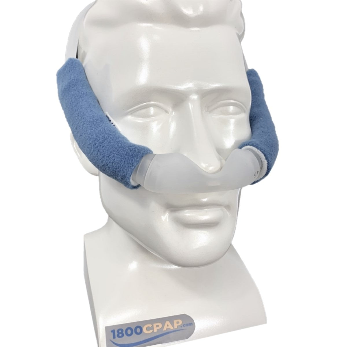 Stock photo of Pad a Cheek CPAP mask strap style B fleece on mannequin head