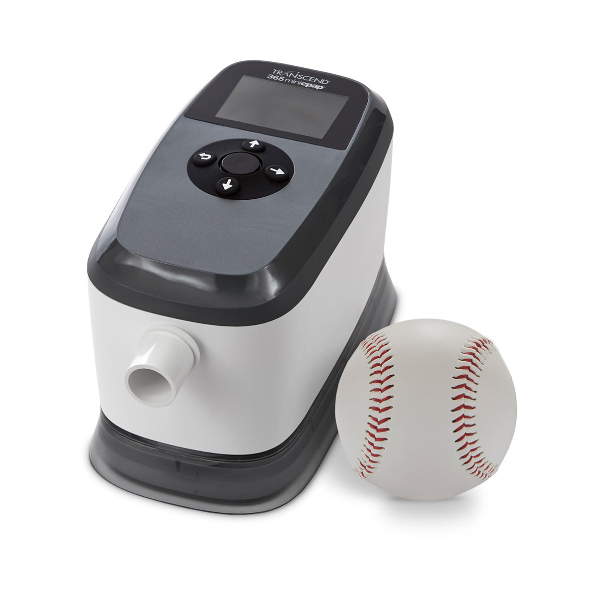Stock Image of Transcend 365 Mini CPAP Travel Machine - Baseball as Size Comparison