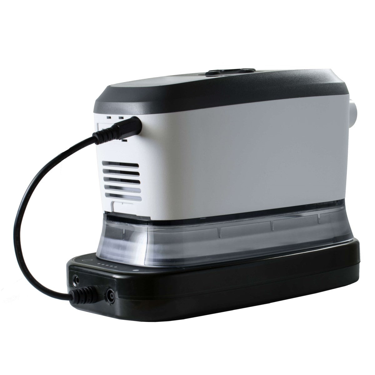 Stock photo of Somnetics Transcend 365 miniCPAP P10 Battery plugged into Transcend machine