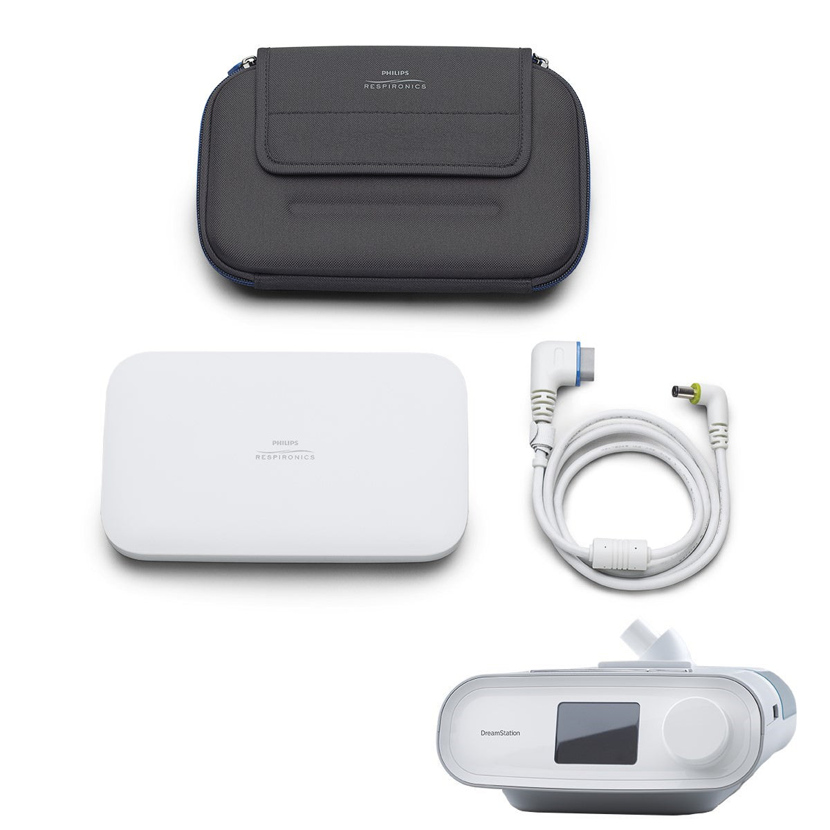 Stock photo of Philips Respironics Travel Battery Kit for DreamStation CPAP machine with bag and cord