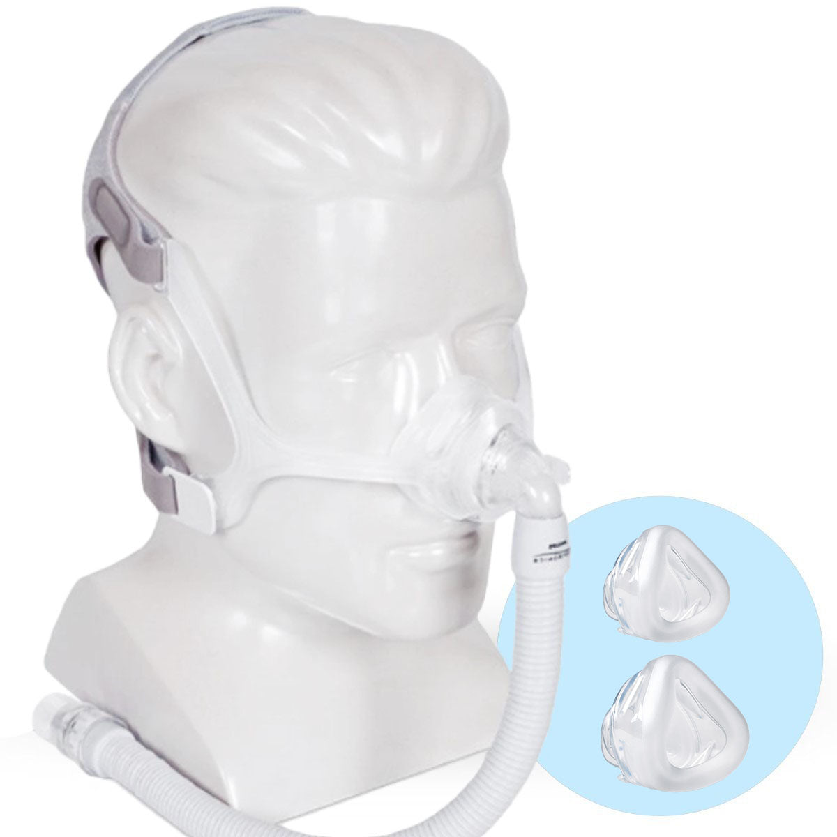 Angled View of Philips Respironics Wisp Nasal Mask W/ Headgear & Replacement Cushions