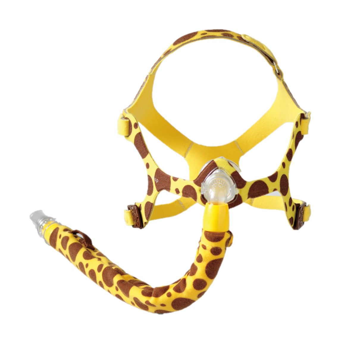 Stock photo of giraffe style Philips Respironics Wisp Pediatric nasal CPAP mask fit pack with headgear