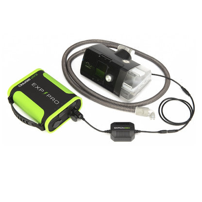 Stock Image of EXP 96 Pro Lithium Iron Battery W/ ResMed AirSense 10 CPAP Machine 