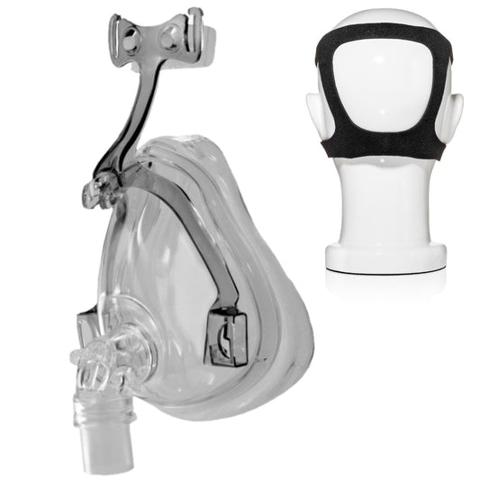 Stock photo of React Health Ecco full face CPAP mask with optional headgear