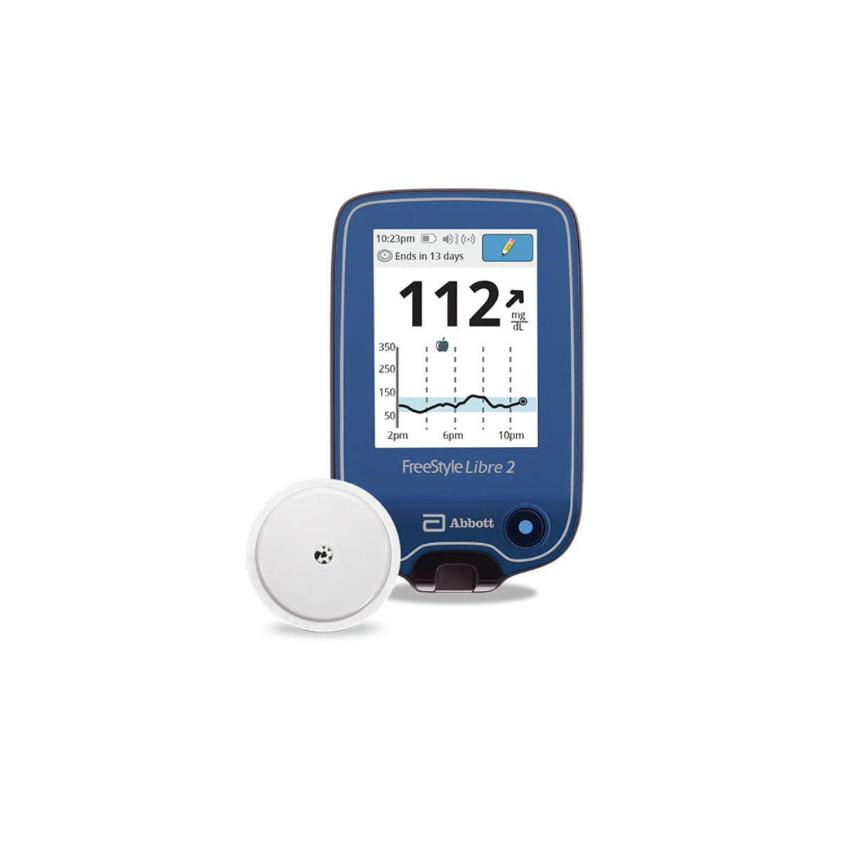 FreeStyle Libre 2 glucose monitoring system on a white background