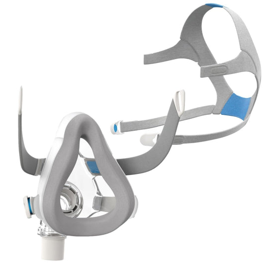 Stock photo of ResMed AirTouch F20 full face CPAP mask with optional headgear
