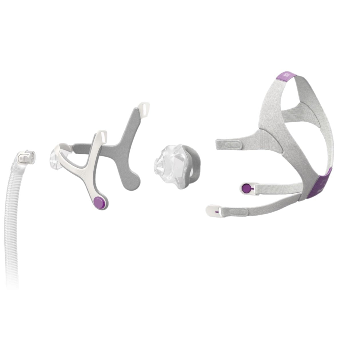 Stock photo of ResMed AirTouch N20 for Her nasal CPAP mask components