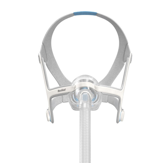 Stock photo of ResMed AirTouch N20 nasal CPAP mask with headgear