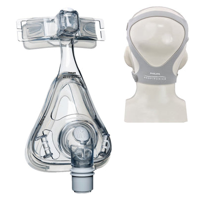 Stock photo of Philips Respironics Amara full face CPAP mask with optional headgear