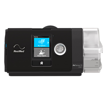Front View of ResMed AirSense 10 AutoSet CPAP Machine W/ Water Chamber