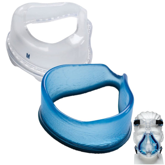 Stock photo of Philips Respironics ComfortGel Blue full face CPAP replacement cushion and flap