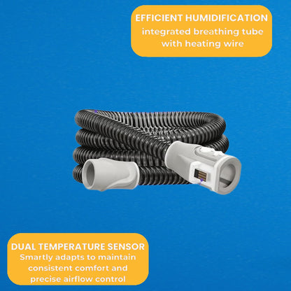 Black and white breathing tube with heating wire on a blue background