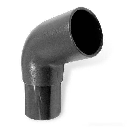 Black CPAP elbow connector on a white background