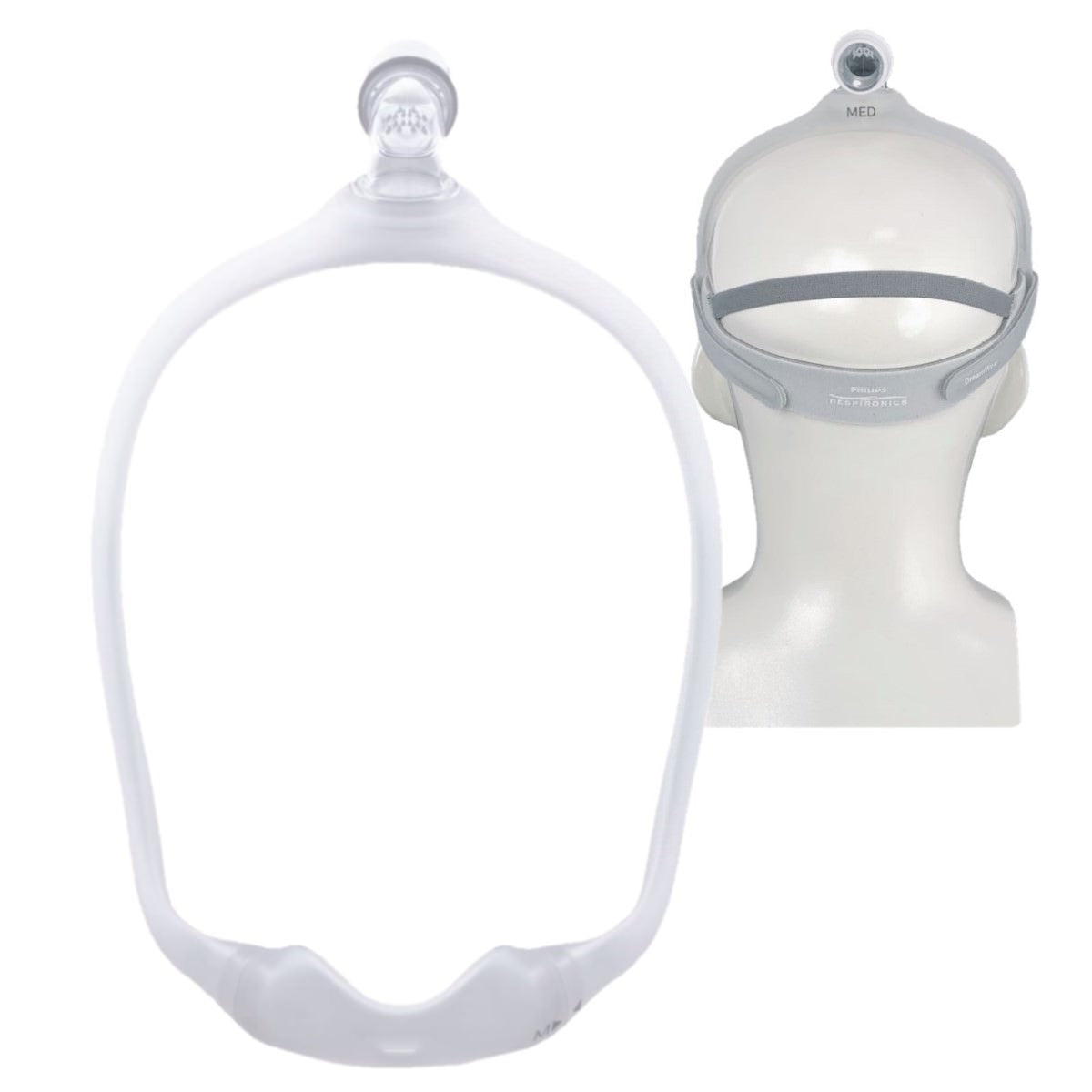 Stock photo of Philips Respironics DreamWear nasal CPAP mask with optional headgear