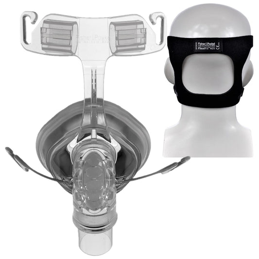 Stock photo of Fisher and Paykel FlexiFit 405 nasal CPAP mask with optional headgear