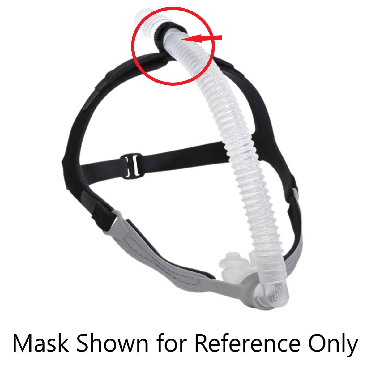 CPAP mask with hose on a white background