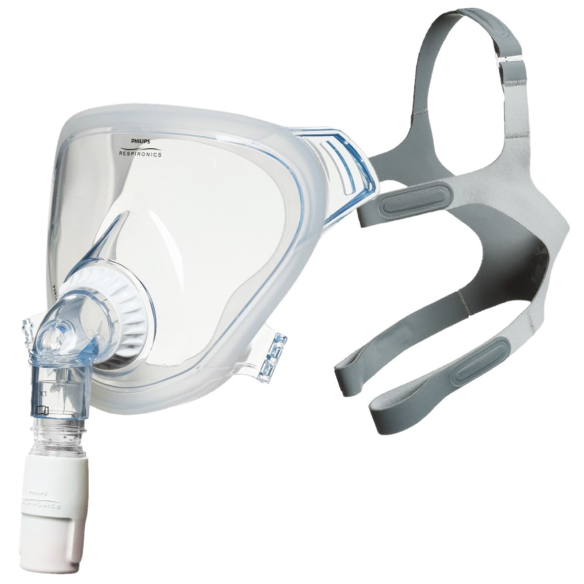 Stock photo of Philips Respironics FitLife full face CPAP mask with optional headgear