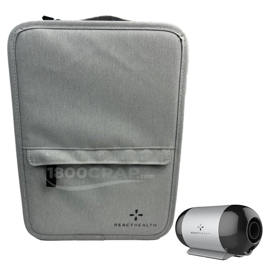 Stock photo of React Health Luna TravelPAP Travel CPAP machine and machine bag