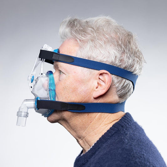 Photo of man wearing SleepNet Mojo Full Face CPAP Mask System with Headgear