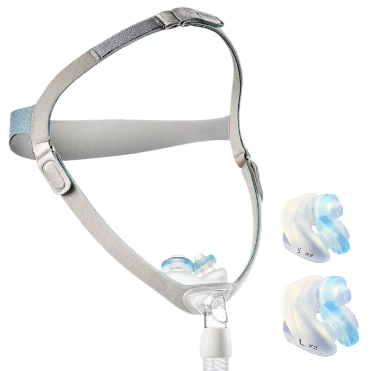 Stock photo of Philips Respironics Nuance Gel nasal pillow CPAP mask fit pack with headgear