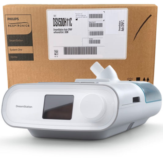 Stock photo of Philips Respironics Open Box DreamStation Auto CPAP machine with humidifier