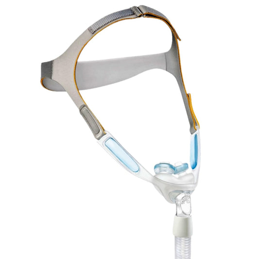 Stock photo of Philips Respironics Nuance Gel nasal pillow CPAP mask with headgear