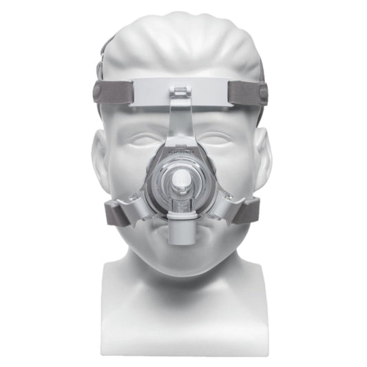 Stock photo of Philips Respironics TrueBlue CPAP mask cushion and flap with headgear