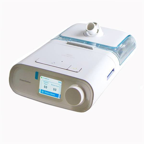 Stock photo of Philips Respironics DreamStation CPAP machine with humidifier