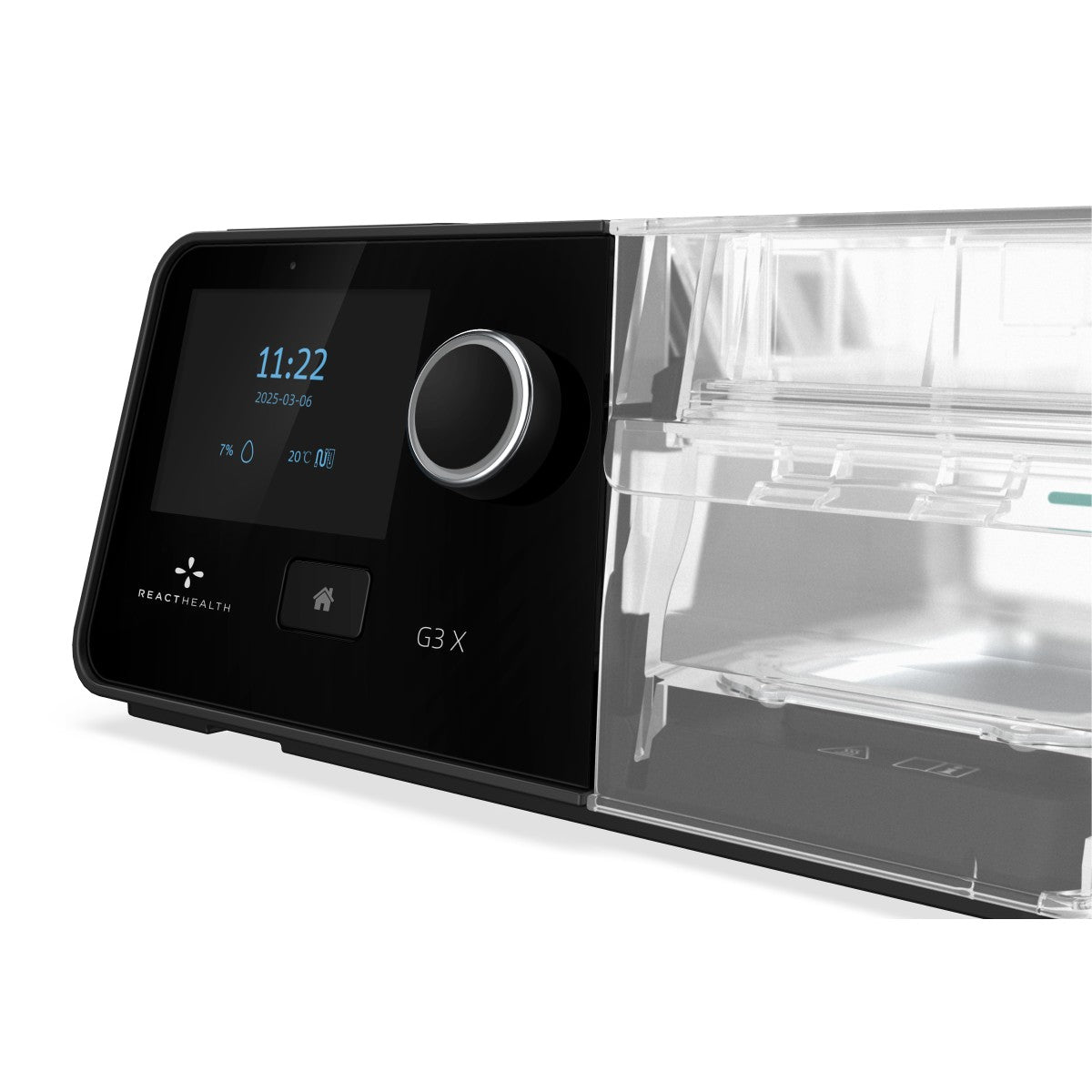 Reach Health G3X device with digital display and clear container on a white background