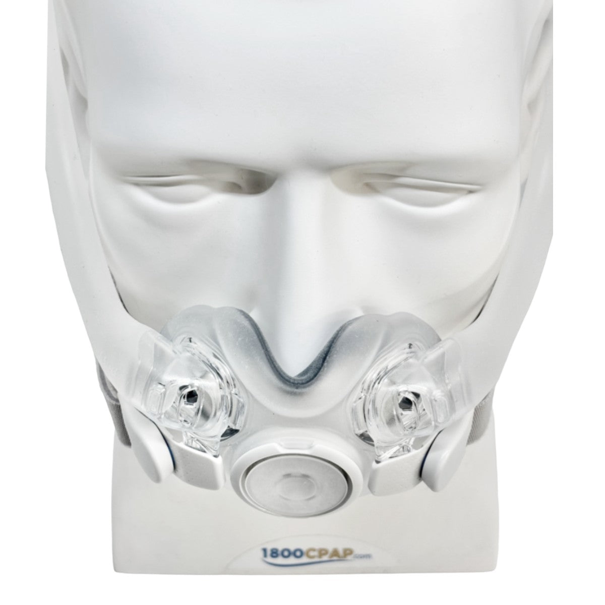 CPAP mask on a mannequin head with '1800CPAP' branding.