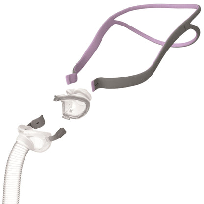 Angled Stock Image of Pieced Apart ResMed AirFit P10 for Her Nasal CPAP Mask