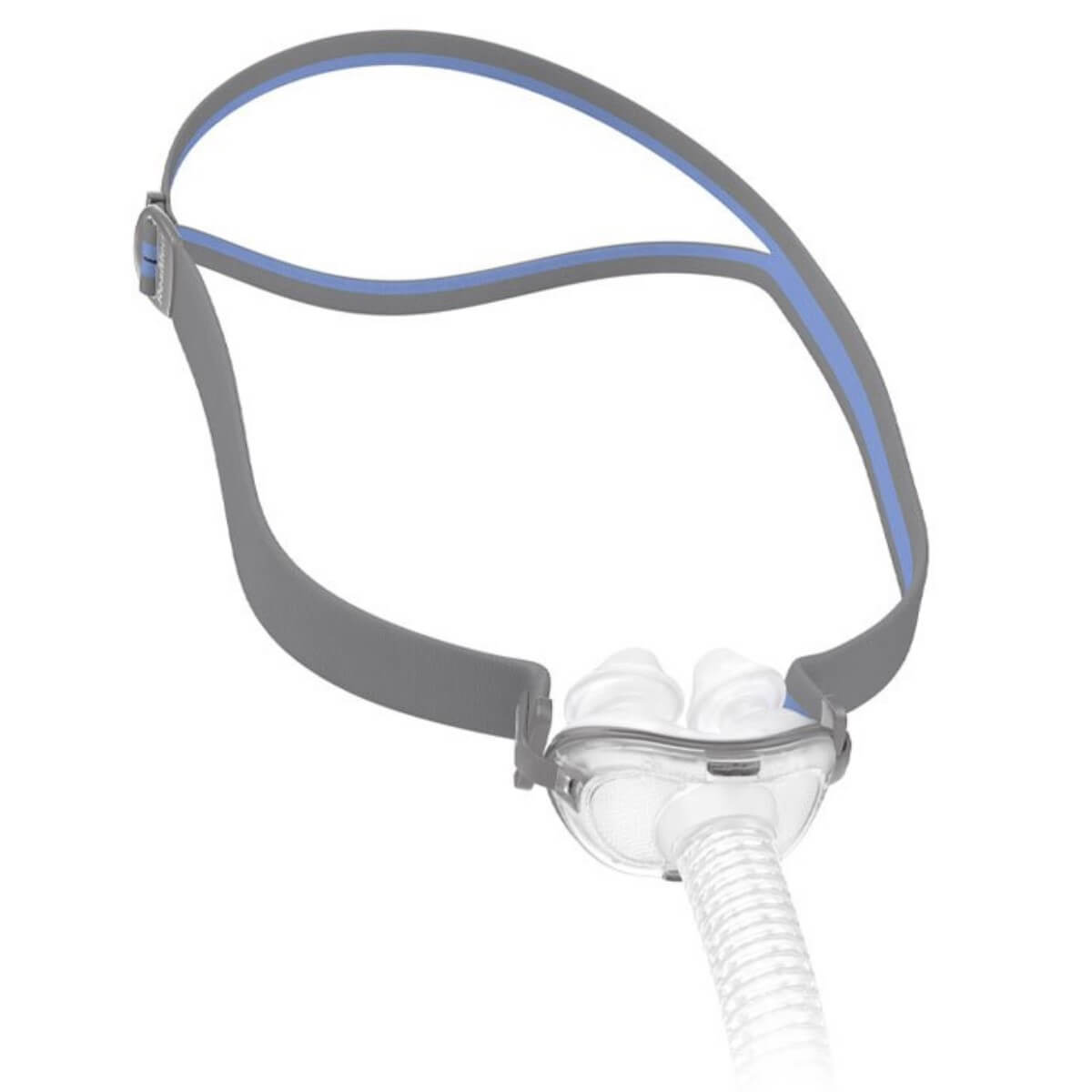 Stock photo of ResMed AirFit P10 nasal pillow CPAP mask with headgear