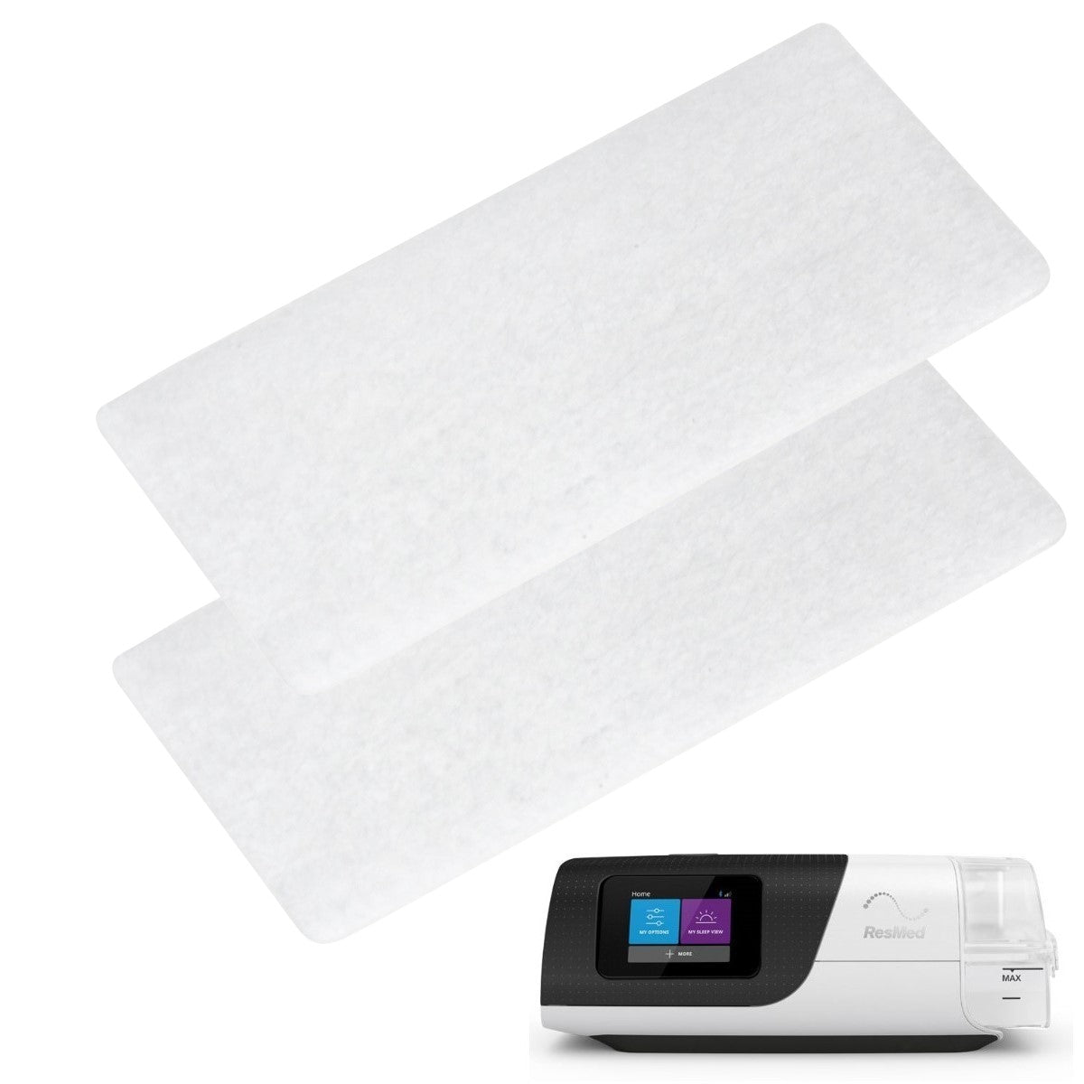 Stock Image of Replacement Hypo Allergenic Filters for ResMed AirSense 11 CPAP Machine - 2 Pack