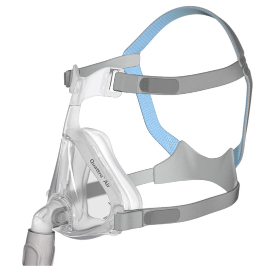 Stock photo of ResMed Quattro Air full face CPAP mask with headgear