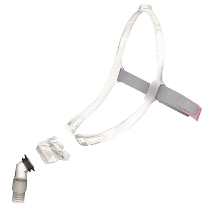 Stock photo of ResMed Swift FX for her nasal pillow CPAP mask with headgear