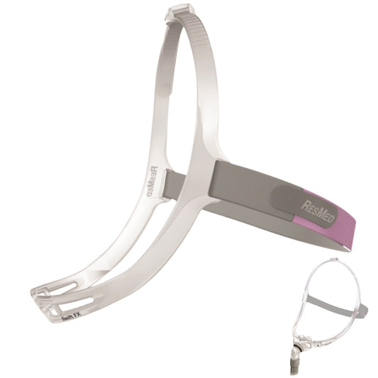 Stock photo of ResMed Swift FX for her nasal pillow CPAP mask with headgear