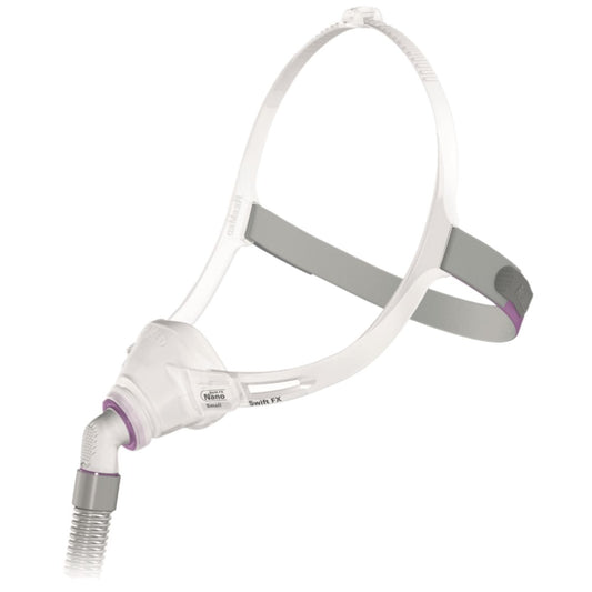 Stock photo of ResMed Swift FX Nano for her nasal CPAP mask with headgear