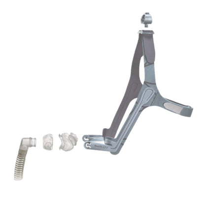 Stock photo of ResMed Swift LT for her nasal pillow CPAP mask with headgear