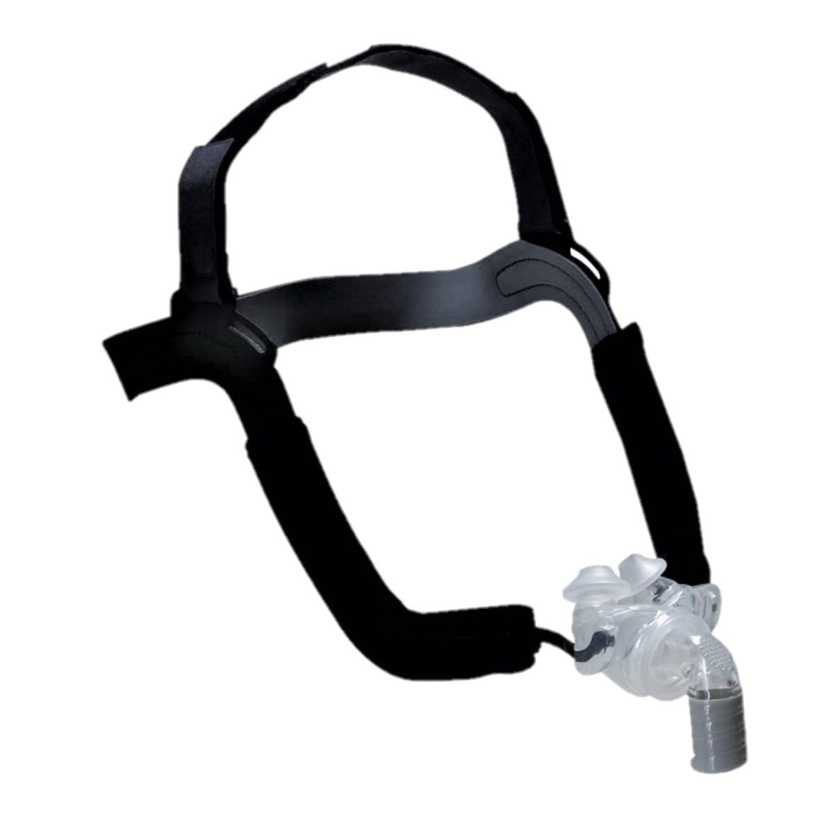 Stock photo of RespCare Aloha nasal pillow CPAP mask with headgear