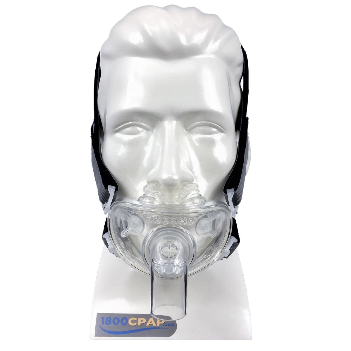 Stock photo of RespCare Hybrid Full Face CPAP mask with headgear