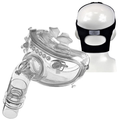 Stock photo of RespCare Hybrid Full Face CPAP mask with headgear