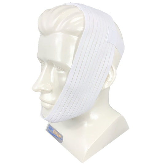 Side View of a Mannequin Head Wearing Respironics Inc.'s Deluxe Chin Strap