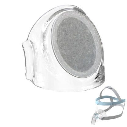 Angled Stock Image of Reusable Diffuser Filter and Cover for F&P Eson 2 Nasal CPAP Mask 