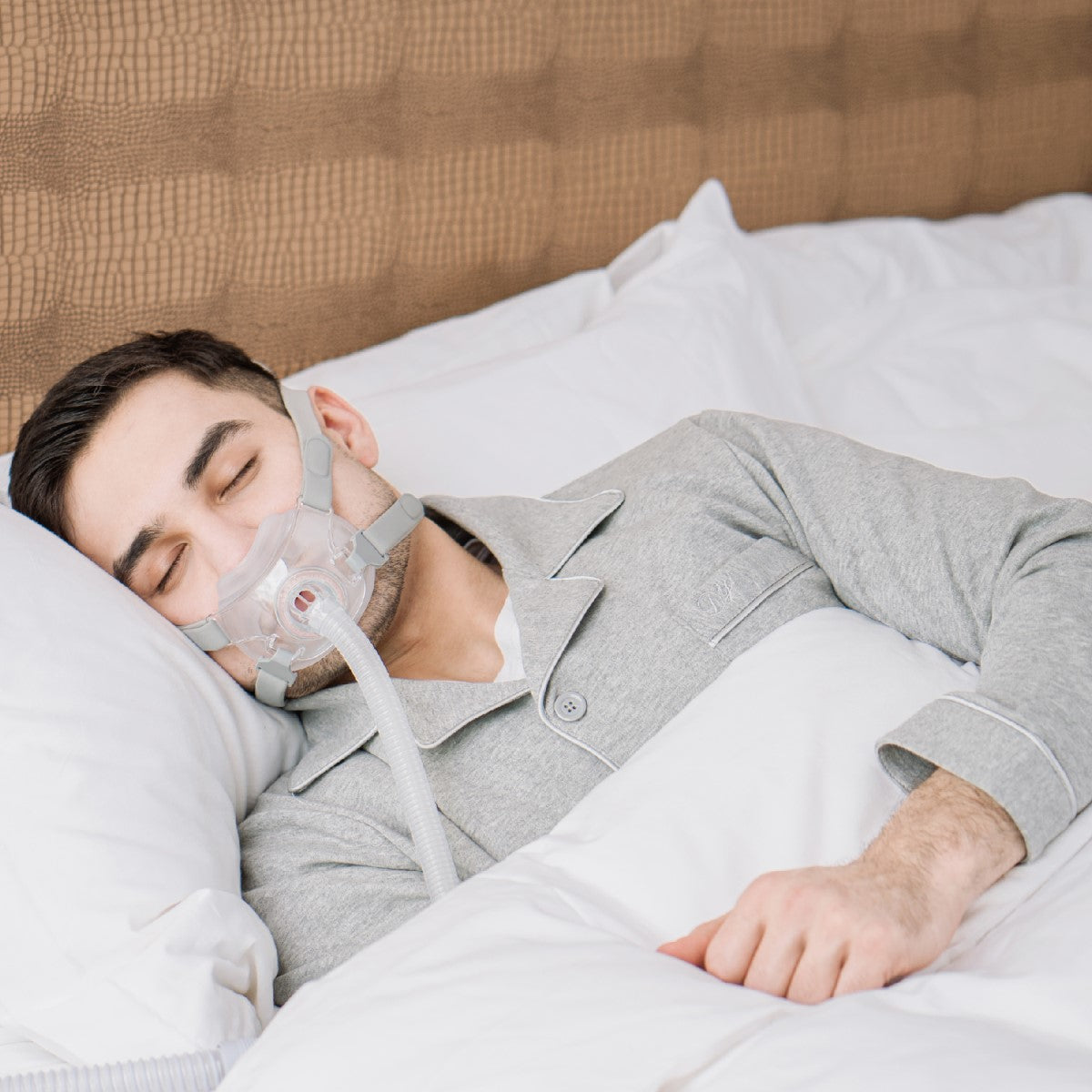 Product Image of Man Sleeping Wearing His Rio II Full Face CPAP Mask W/ Headgear 