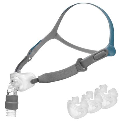 Angled Stock Image of Rio II Nasal Pillow Mask Kit W/ Headgear by React Health