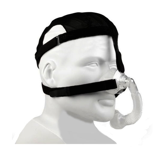 Angled Stock Image of Philips Respironics Simplicity Nasal CPAP Mask W/ Headgear 