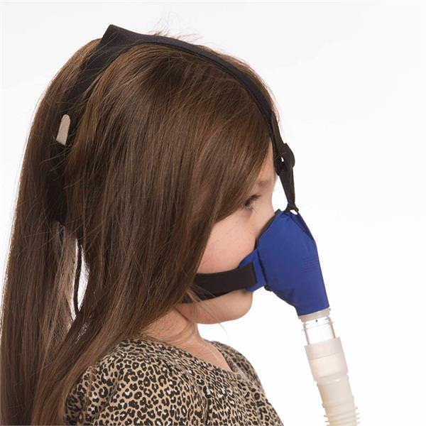 Side View of SleepWeaver Advance Pediatric Soft Cloth Nasal CPAP Mask W/ Headgear 