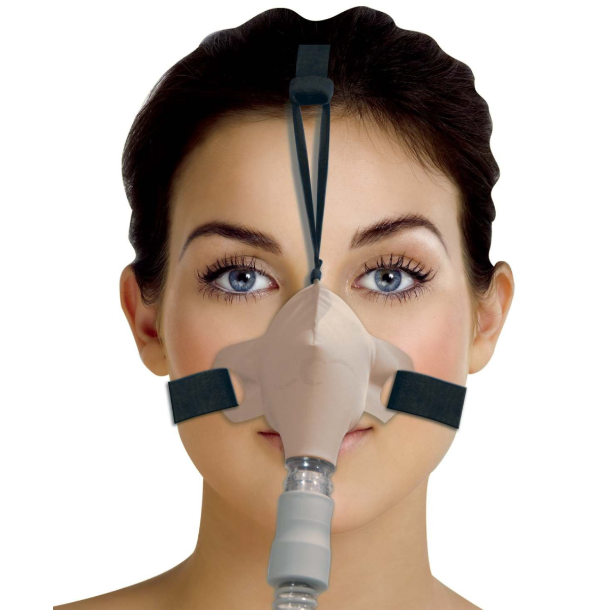 Photo of woman wearing Circadiance SleepWeaver Nasal CPAP Beige Mask