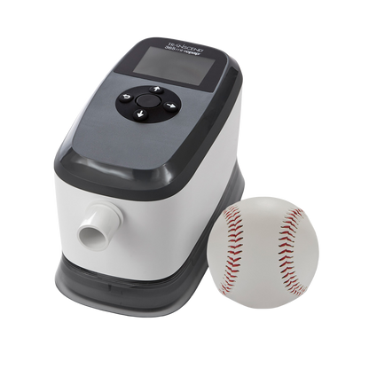 Stock Angled Image of Transcend 365 miniCPAP Auto Travel Machine - w/ Baseball for Size Comparison